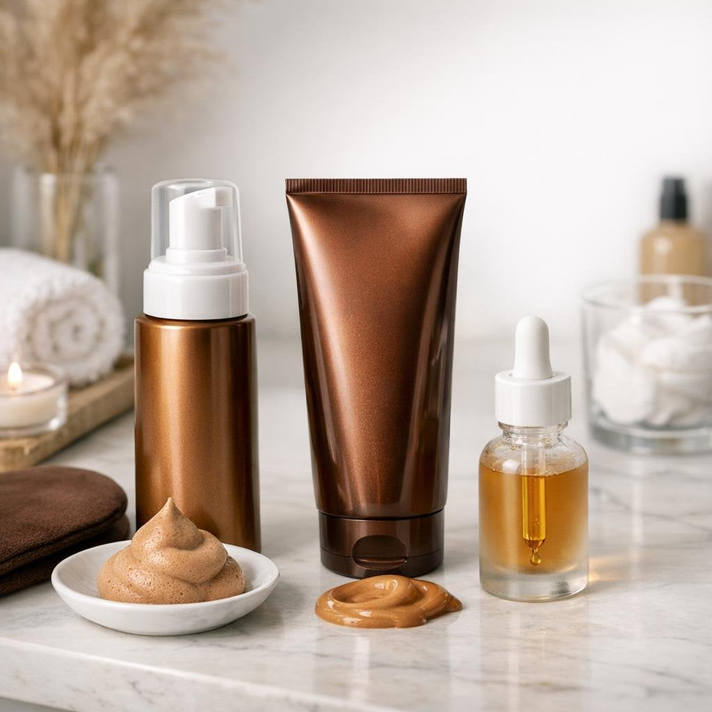Self-tanners for face and body in natural glow finishes