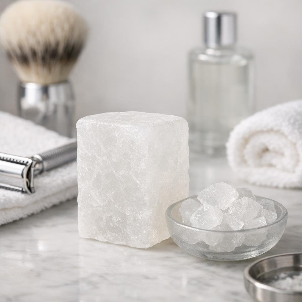 Shaving alum block for wet shaving post-shave care