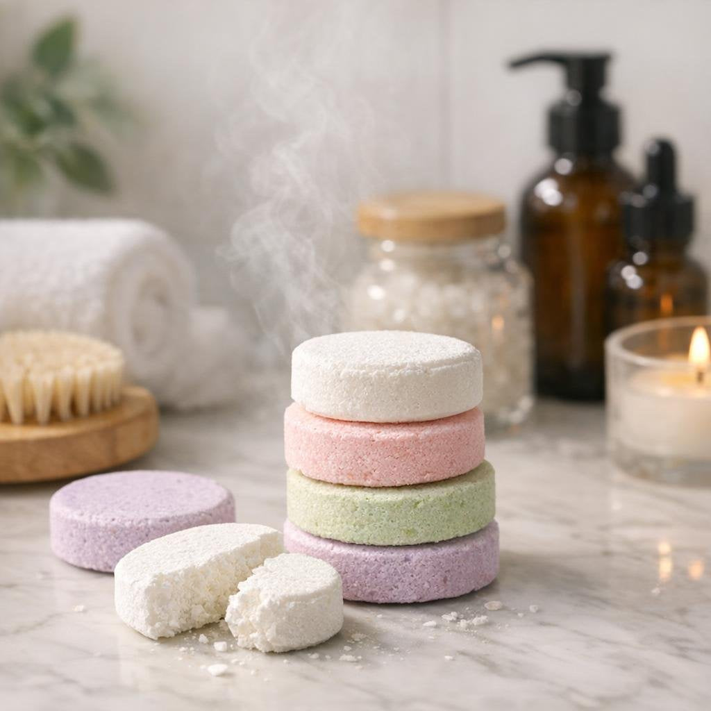 Aromatherapy shower steamers tablets in assorted calming scents