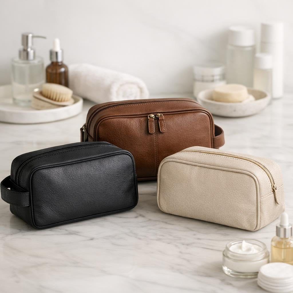 Travel toiletry bag with compartments and water-resistant lining