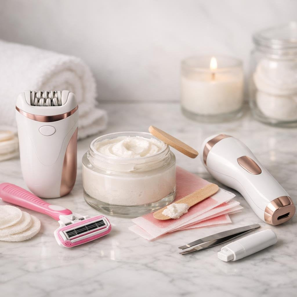 Women’s shaving gels, creams, and aftercare assortment