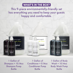 1-Shoppe All-in-Kit Infuse Lavender Mint body wash pump bottle, easy to refill in guest bathrooms.