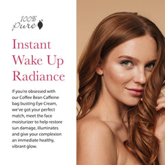 100% PURE Coffee Bean Caffeine Face Cream jar open showing creamy texture for dewy skin