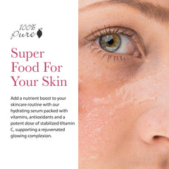 Dropper releasing serum from 100% PURE Vitamin C Serum for even skin tone