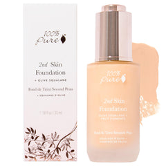 100% PURE 2nd Skin Foundation shade 4 bottle close-up with warm olive undertone for medium skin