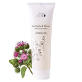 100% PURE Burdock & Neem shampoo bottle closeup for natural scalp care and detox