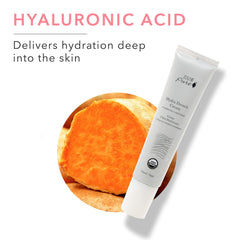 Texture close-up of 100% PURE Hydra Drench Cream showing silky, fast-absorbing moisture.