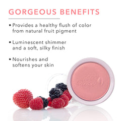 100% PURE Powder Blush Soft Pink swatch reveals buildable color for day-to-night looks.