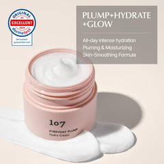 Close-up of 107 Everyday Plump Hydro Cream jar showing creamy gel-to-cream texture