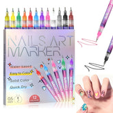 12 Color Nail Art Pens Set with 0.5mm fine tip for precise nail designs.