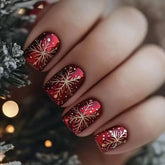 24Pcs Christmas Press on Nails red snowflake glitter for festive, quick manicure