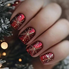 24Pcs Christmas Press on Nails red snowflake glitter for festive, quick manicure
