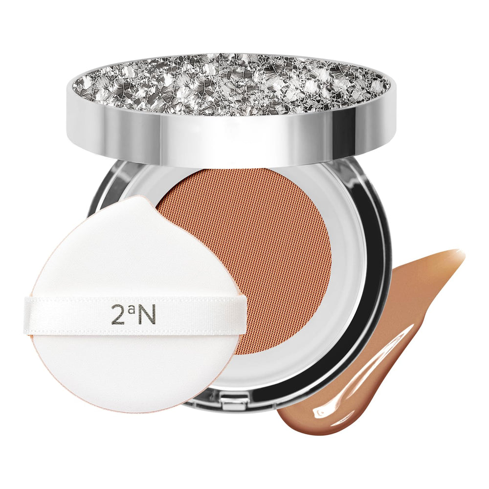 2aN Gleaming Tension Cushion Pact shown with rubycell puff for precise, radiant application