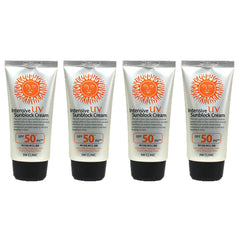 3W Clinic Intensive UV Sunscreen Cream 4-pack tube provides outdoor protection.