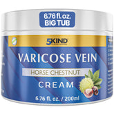 5Kind varicose veins cream bottle closeup, signaling premium packaging for leg care.