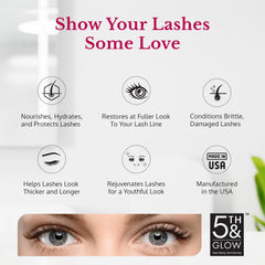5th & Glow Miracle Lash serum application close-up demonstrating gentle care.