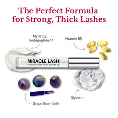 5th & Glow Miracle Lash serum ingredients close-up with peptides and grape stem cells.