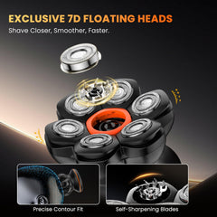 7D head shaver LED display shows battery life and speed