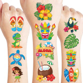 91TATTOOS Hawaiian Luau sheet shows hibiscus designs for kid-friendly party favors.