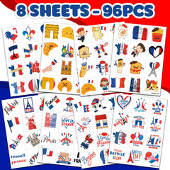 91TATTOOS Paris flag pre-cut tattoos sheet suited for school rewards and crafts