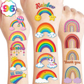 91TATTOOS rainbow pastel tattoo sheets show kid-friendly designs for party favors.