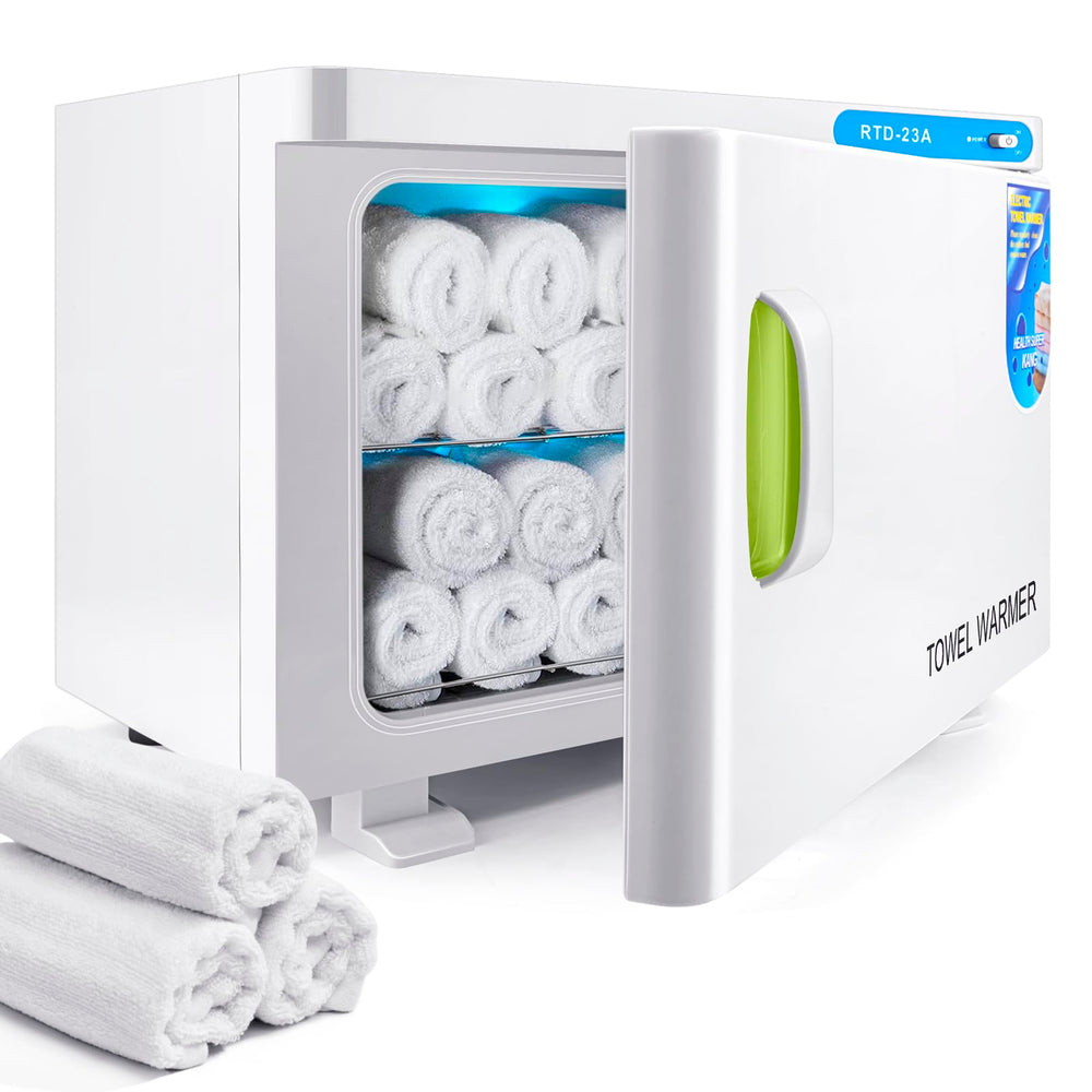 9TH SHOP hot towel warmer front view shows compact 23L capacity for salons
