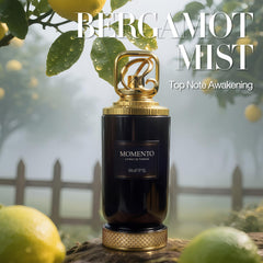 A Center Momento bottle top notes graphic emphasizes saffron and mandarin.