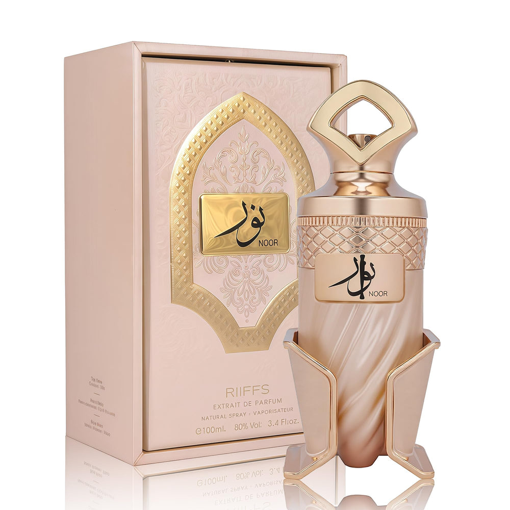 RIIFFS Noor bottle closeup with caramel swirl, ideal for evening indulgence.