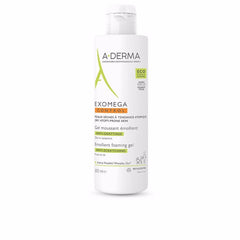 A-Derma Exomega Control foaming gel bottle for gentle daily cleanse on sensitive skin.