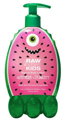 a g RS Raw Sugar Kids Watermelon and Strawberry lotion bottle pour showing smooth plant-based hydration