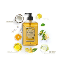 A LA MAISON Honeysuckle liquid soap lather, fragrant and non-drying.