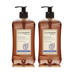 A La Maison Lavender Aloe Body Wash bottle front view, delivers a refreshing, gentle cleanse.