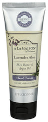 A LA MAISON Lavender Aloe Hand Cream tube close-up showing creamy texture for quick moisturization