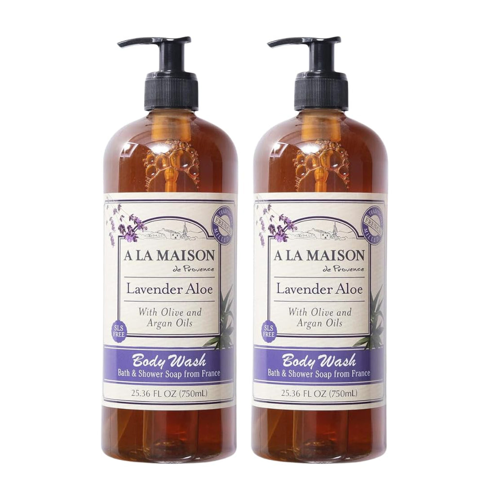 A LA MAISON lavender aloe liquid body wash bottle with soothing plant-based formula for sensitive skin