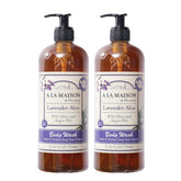A LA MAISON lavender aloe liquid body wash bottle with soothing plant-based formula for sensitive skin