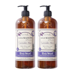 A LA MAISON lavender aloe liquid body wash bottle with soothing plant-based formula for sensitive skin