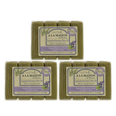 A LA MAISON Lavender Rosemary Olive Oil Bar Soap packaging shows sustainable design for eco-conscious cleansing.