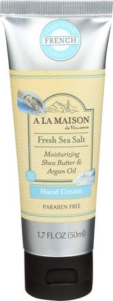 A LA MAISON Moisturizing Cream Fresh Sea Salt label highlights the plant-based formula for daily hydration.