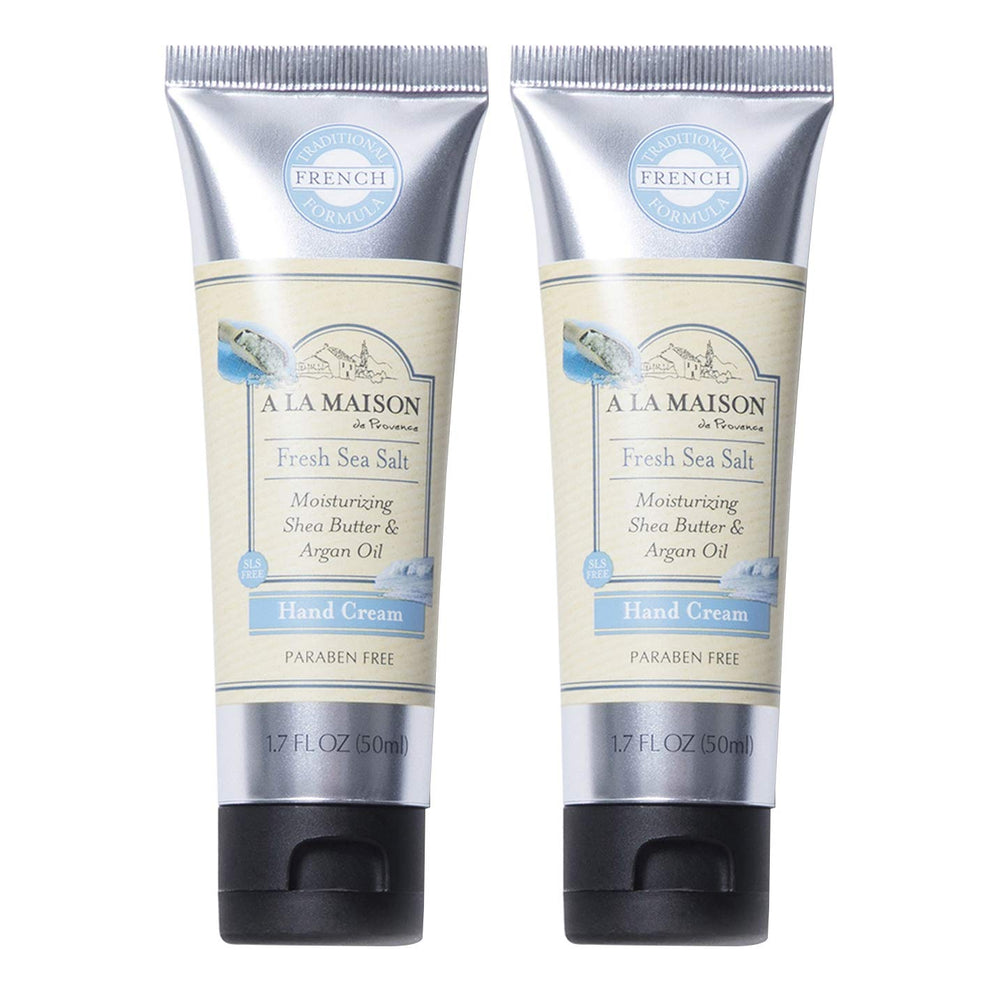 A La Maison Moisturizing Cream two-pack tube, sea salt scent hydrates dry hands.