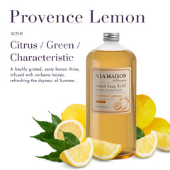 A LA MAISON Provence Lemon hand soap with rich lather for daily use.