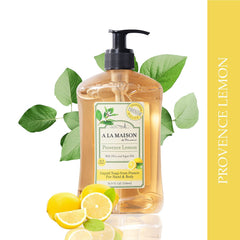 Close-up of rich lather from A LA MAISON Provence Lemon hand soap.
