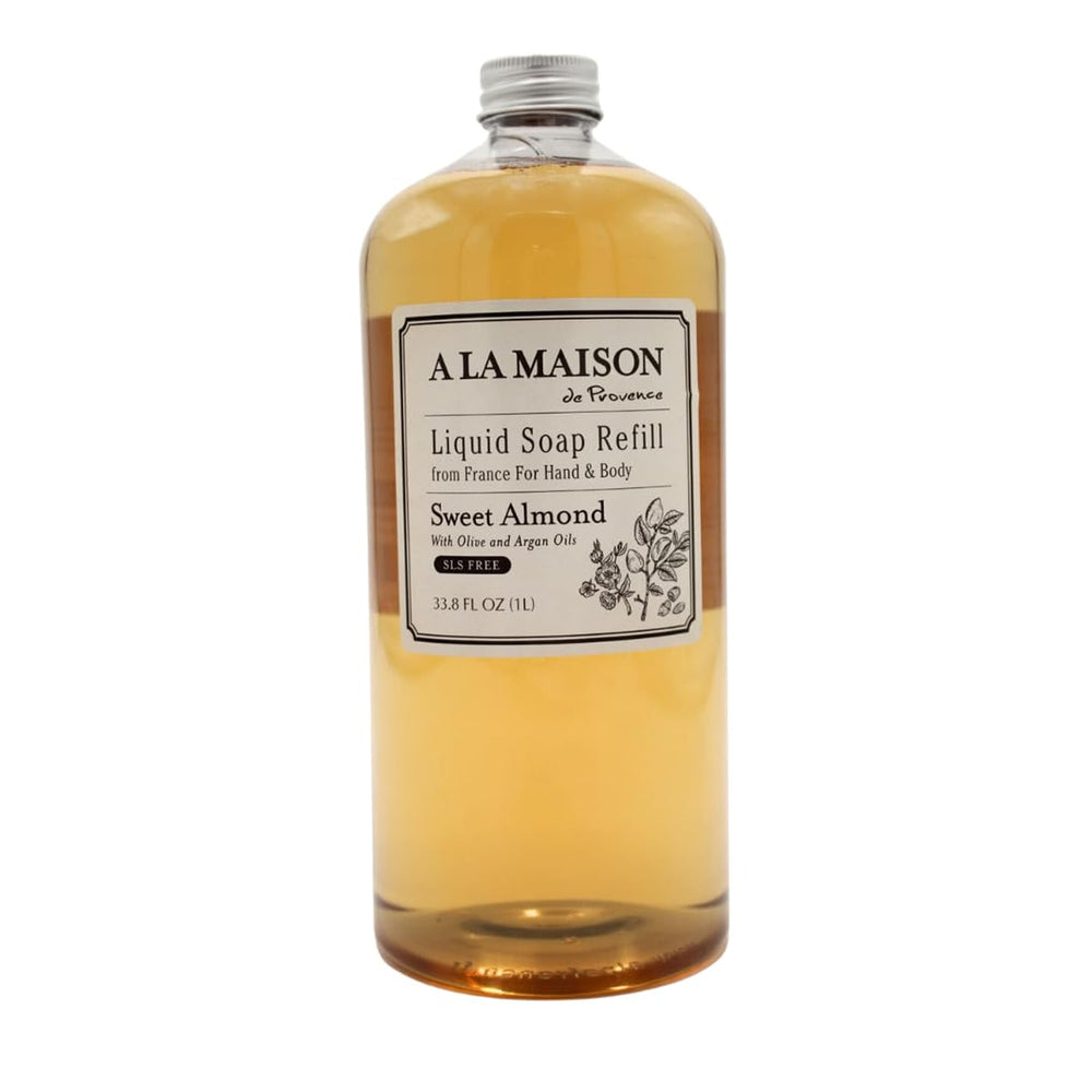 A LA MAISON Sweet Almond hand wash refill bottle with gentle, skin-softening formula.