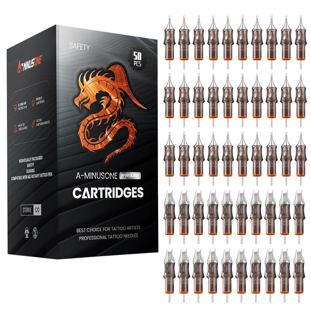 A-minusone 50 mixed tattoo cartridge needles pack for versatile lining and shading.
