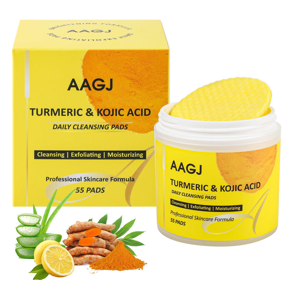 AAGJ Turmeric Kojic Acid Cleansing Pads pack shot, daily cleansing ready.