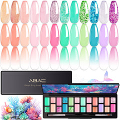 ABAC 24 color HEMA-free glitter palette for bold nail art.