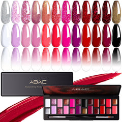 ABAC 24 color solid gel nail polish kit in rose gold glitter for vibrant nails.
