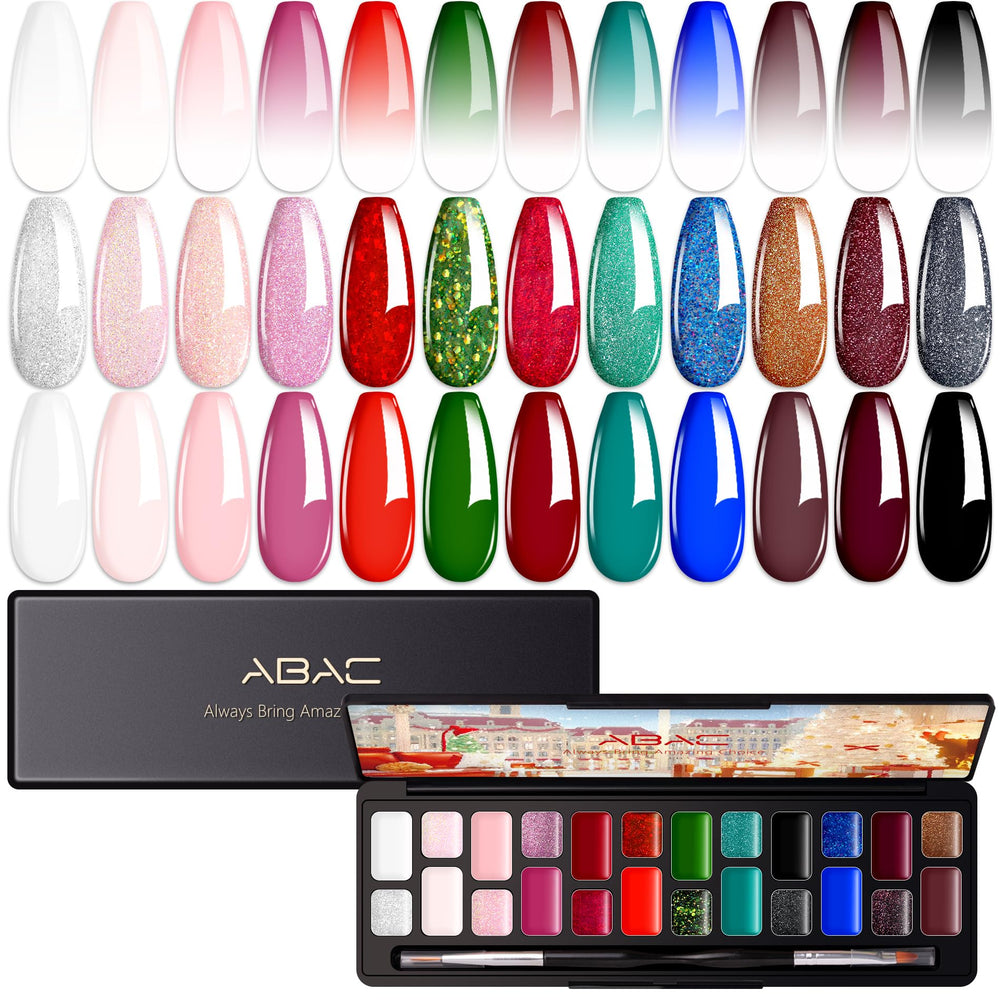 ABAC 24 Colors Christmas Gel pack—vibrant shades for easy ombre and festive nail art.