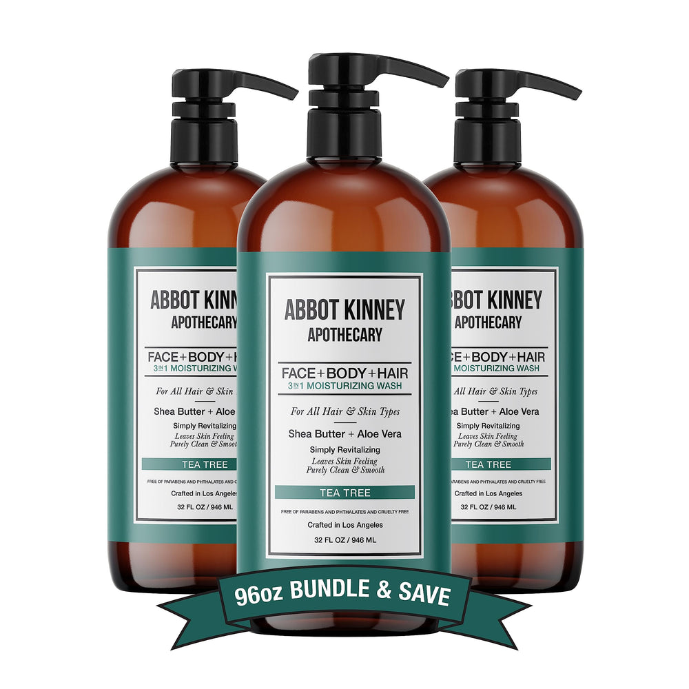 Abbot Kinney Apothecary Tea Tree 3-in-1 bottle front for head-to-toe cleansing.
