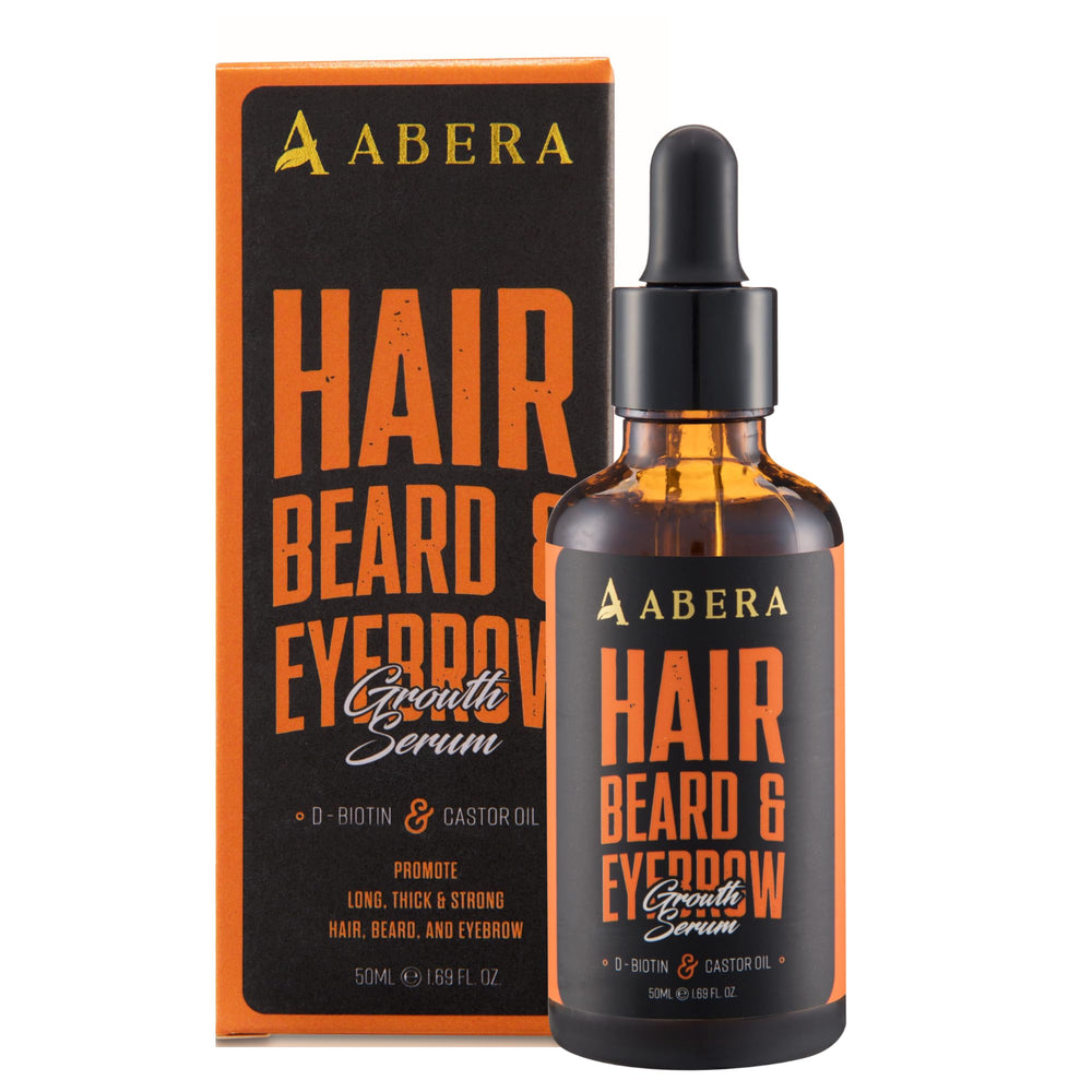 ABERA hair growth serum bottle showing premium formula for fuller-looking hair