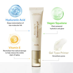 Abib Airy Clear Sunscreen Gel semi-matte finish reducing shine on skin.